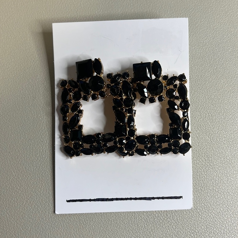 Square Black Rhinestone Studded Earrings